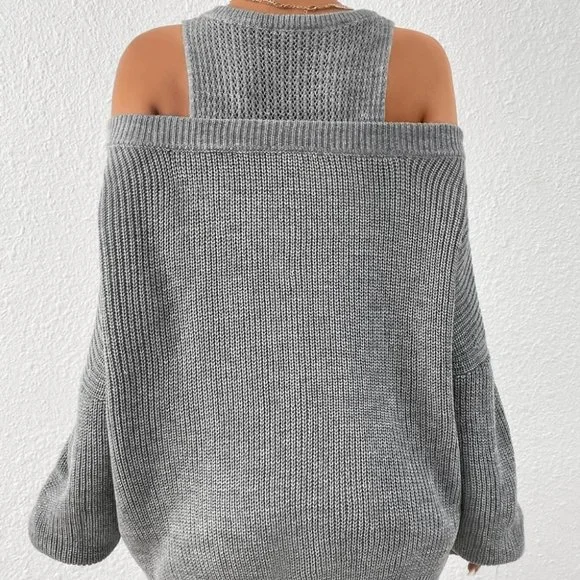 Cold Shoulder Lantern Sleeve Sweater gray - Picture 3 of 5